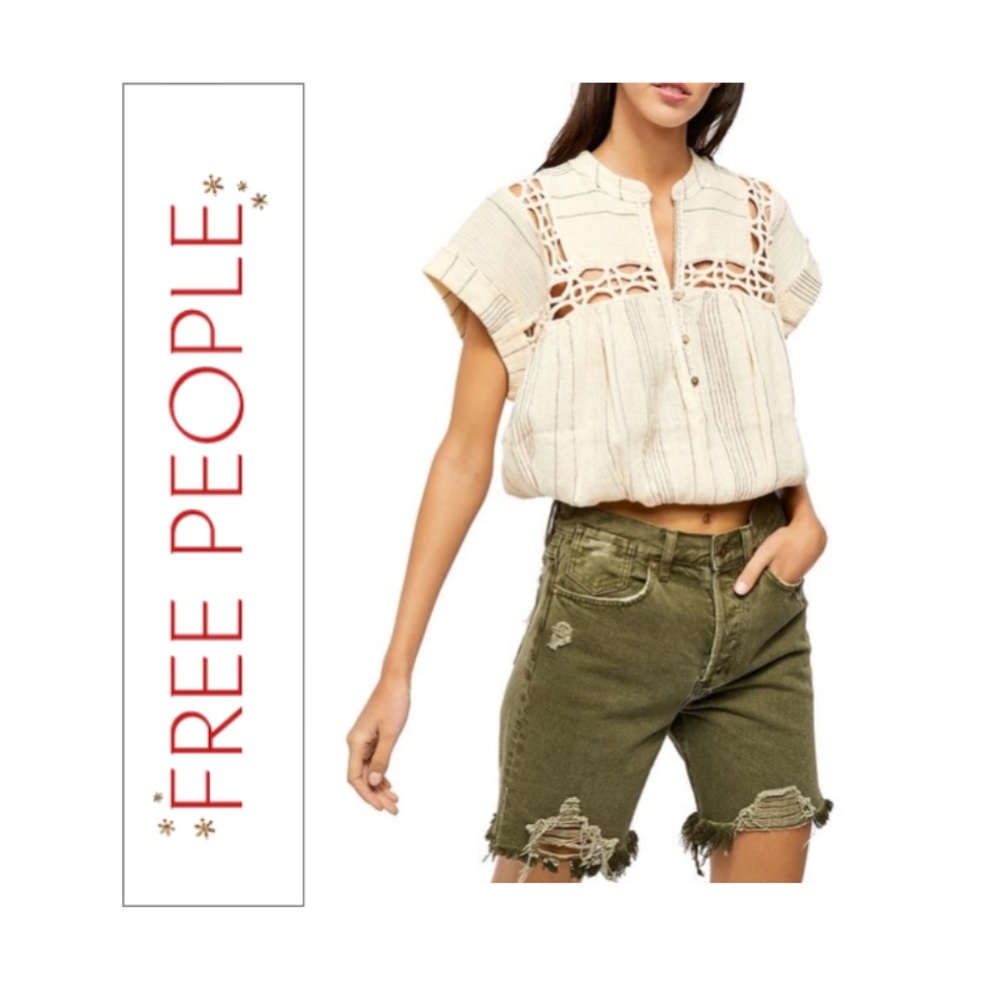 NEW Free People Women's Pullover Top Lace Stretch - Vanilla Creme - L